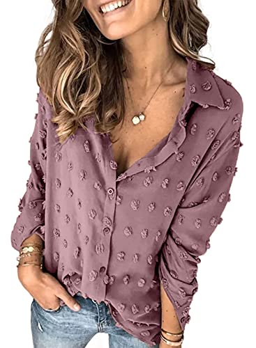 Astylish Women Pompom Button Down Shirt Casual Blouse Top