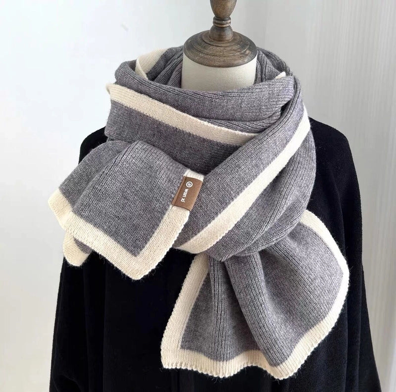 White Color Scarf Winter New Sense Of Knitted Wool Scarf Small Design Boys And Girls