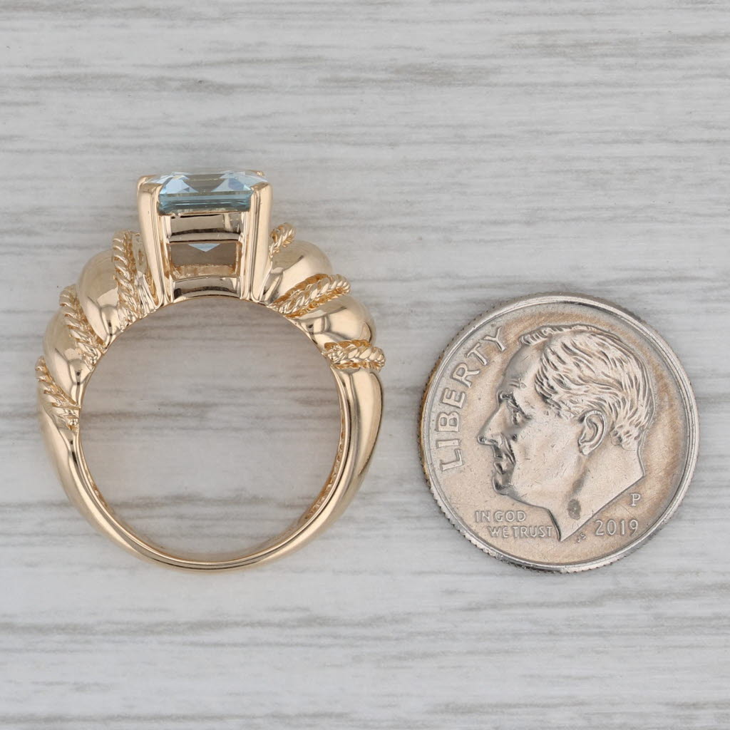 3ct Aquamarine Emerald Cut Solitaire Ring 14k Yellow Gold Size 5.75