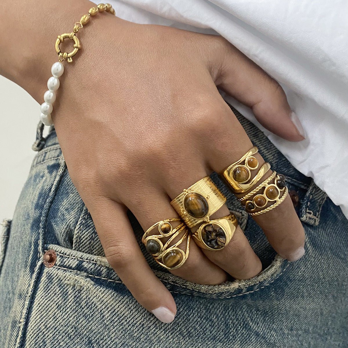 Unisex Round Geometric Stainless Steel Electroplating Rings