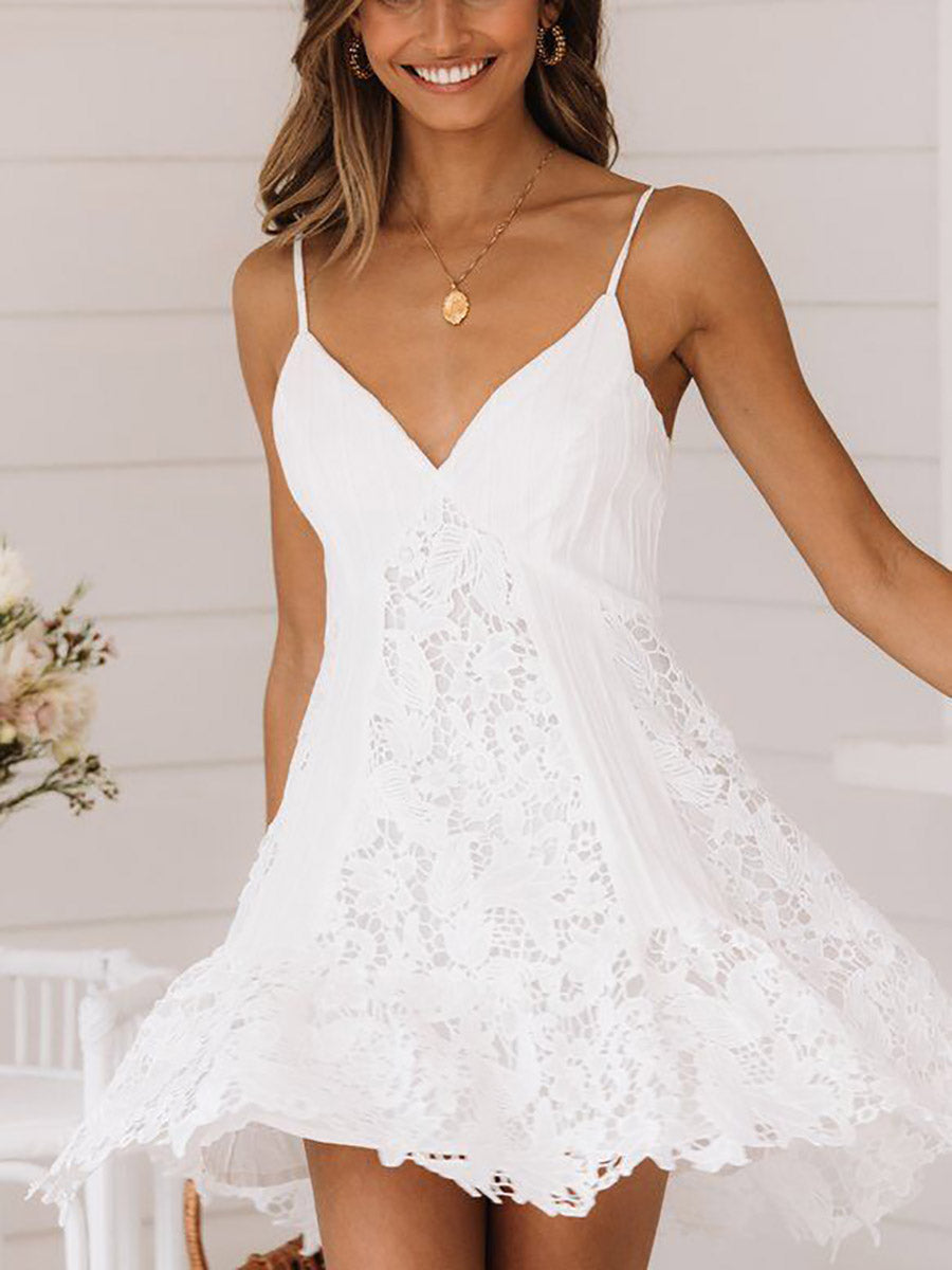 Sweet And Sexy Lace V-Neck Halter Dress