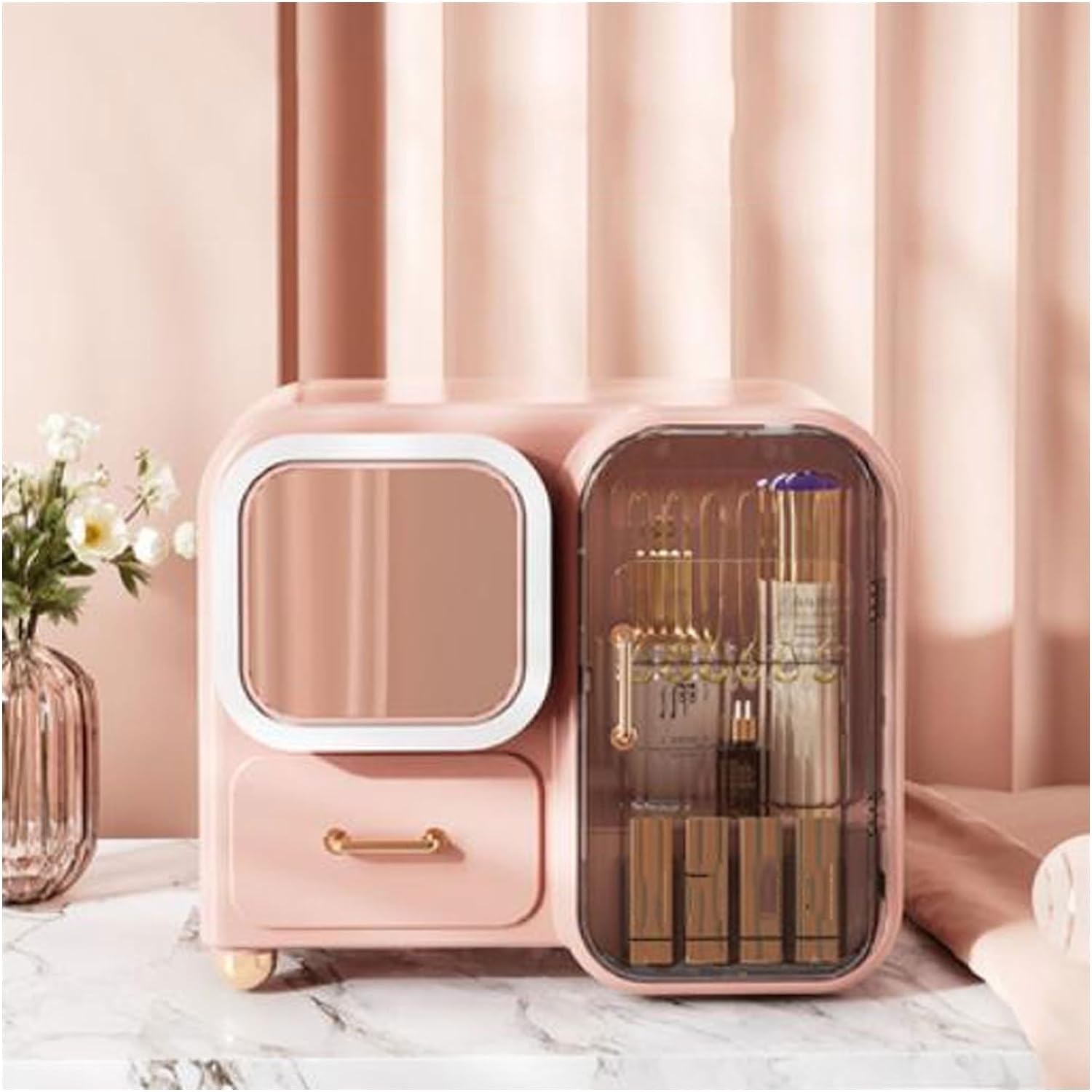 Makeup Organizer Storage Box With Mirror. Skincare Cosmetic Organizer Large