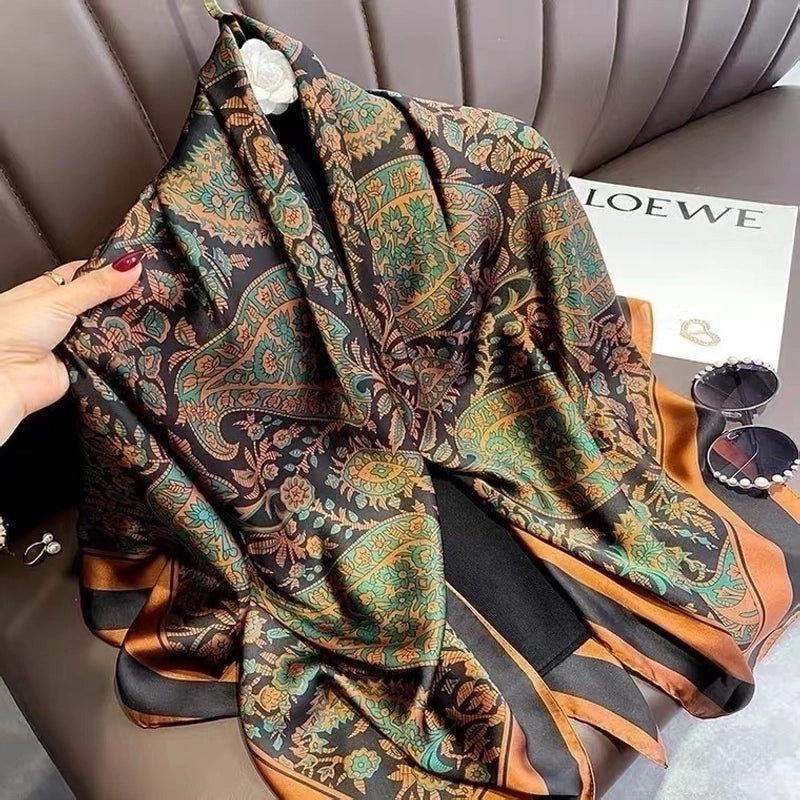 Women's Vintage Style Letter Color Block Polyester Silk Scarves