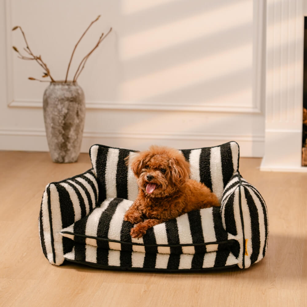 Bed Cover - Trendy Striped Faux Lambswool Double Layer Dog & Cat Sofa Bed