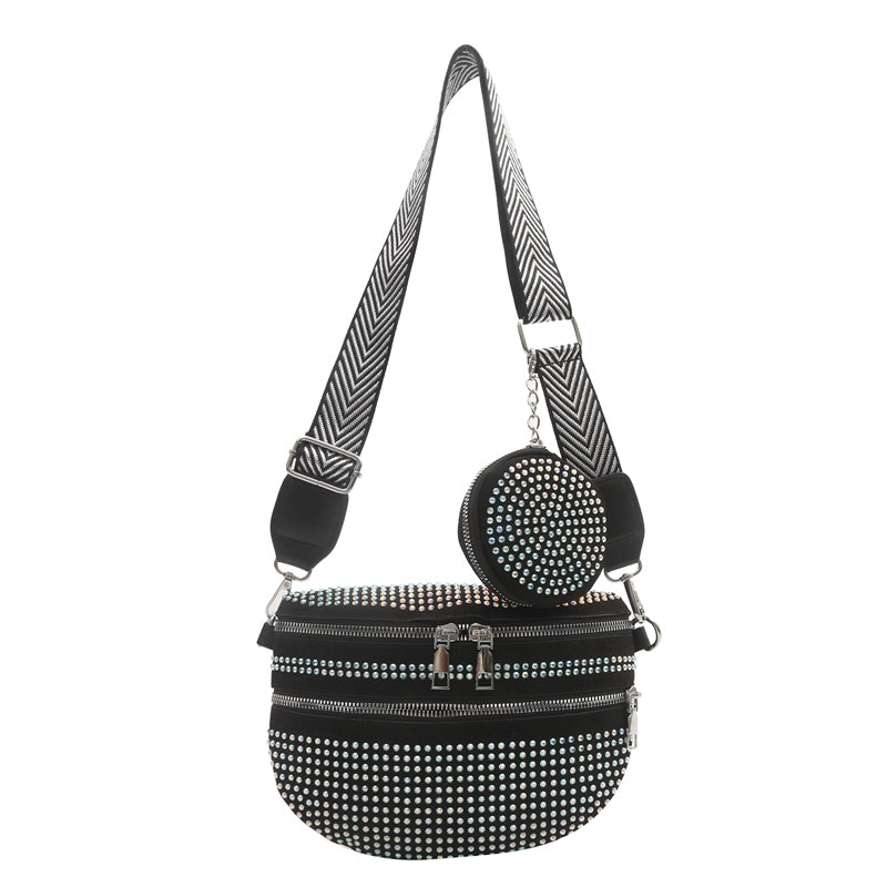 Women's Medium Pu Leather Solid Color Streetwear Rhinestone Dumpling Shape Zipper Fanny Pack