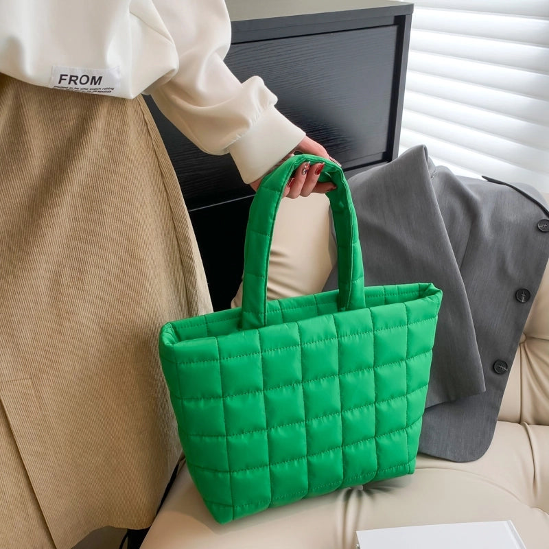 Women's Cotton Solid Color Basic Sewing Thread Square Zipper Shoulder Bag Handbag Tote Bag