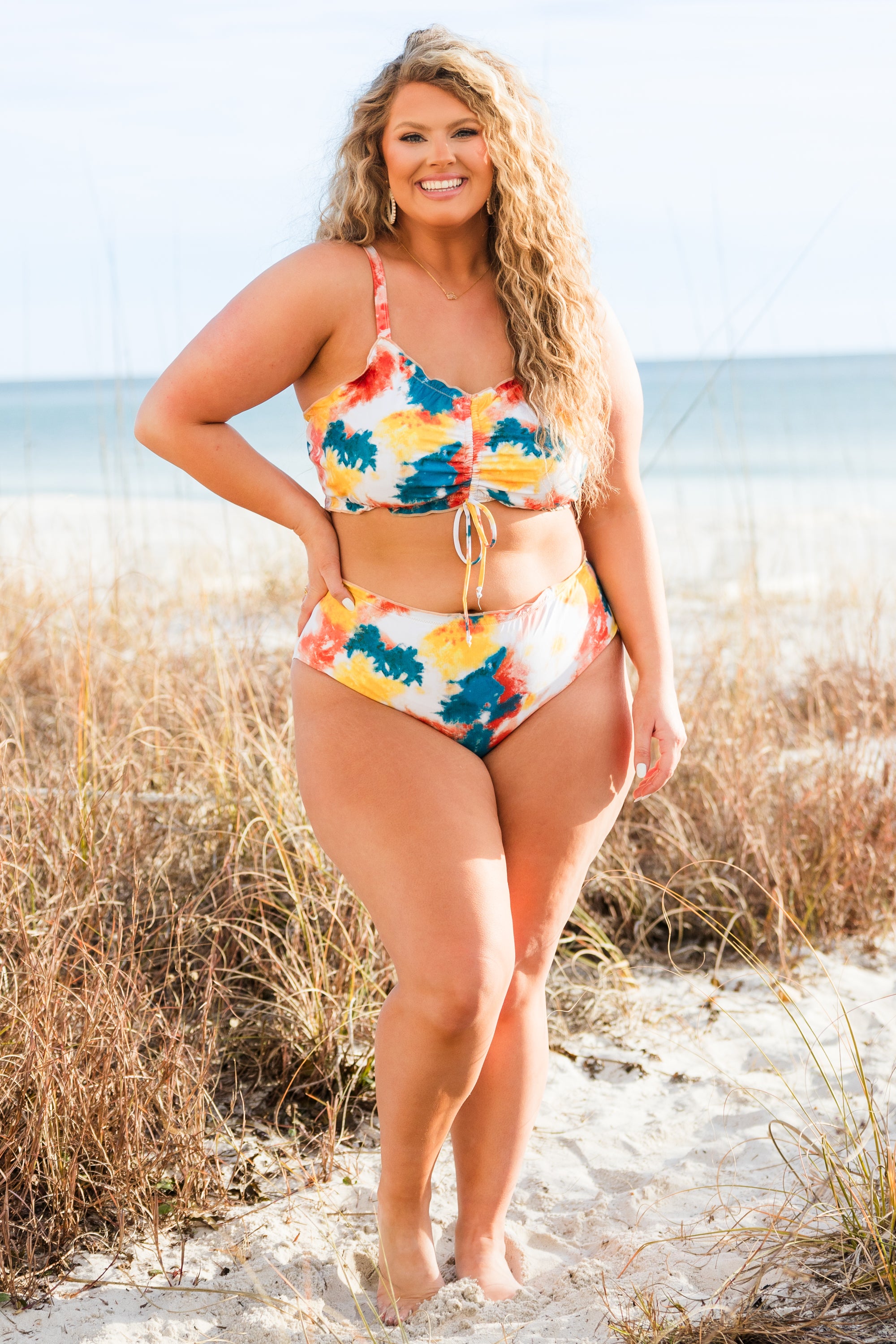 Coast Is Calling Swim Bottom. Tie-Dye Orange