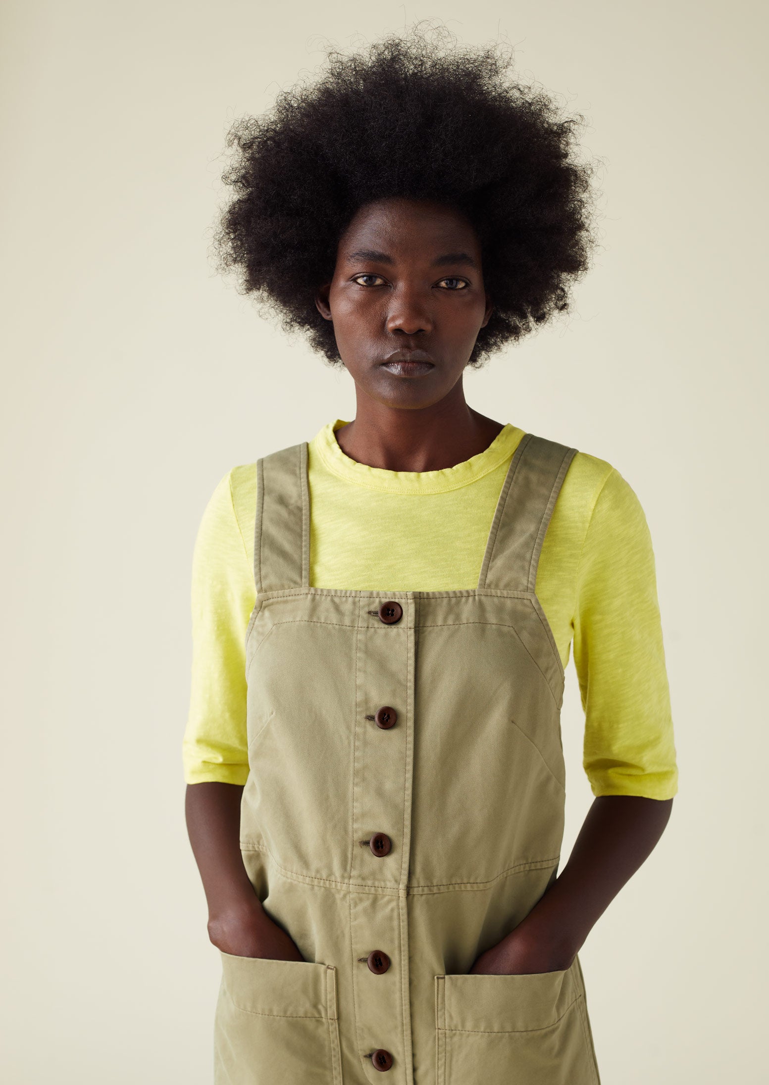 Herringbone Cotton Dungarees | Stone