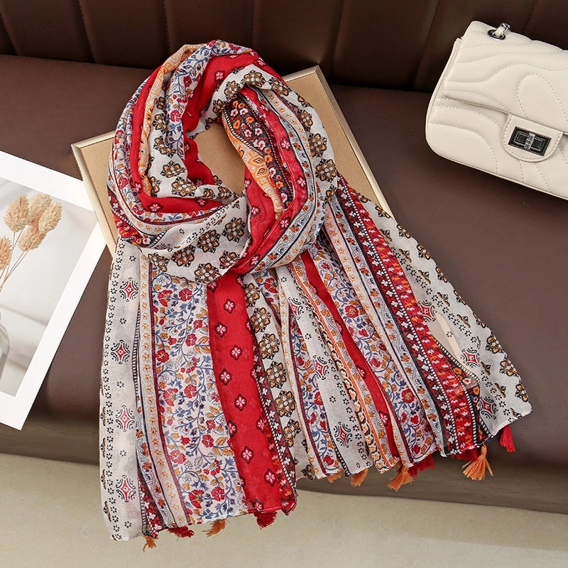 Women'S Bohemian Geometric Cotton And Linen Scarf