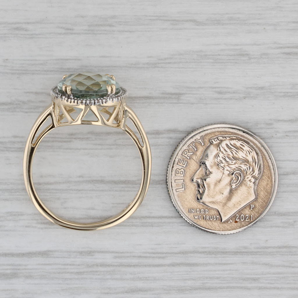 4.67ctw Prasiolite Green Amethyst Diamond Halo Ring 14k Yellow Gold Size 7