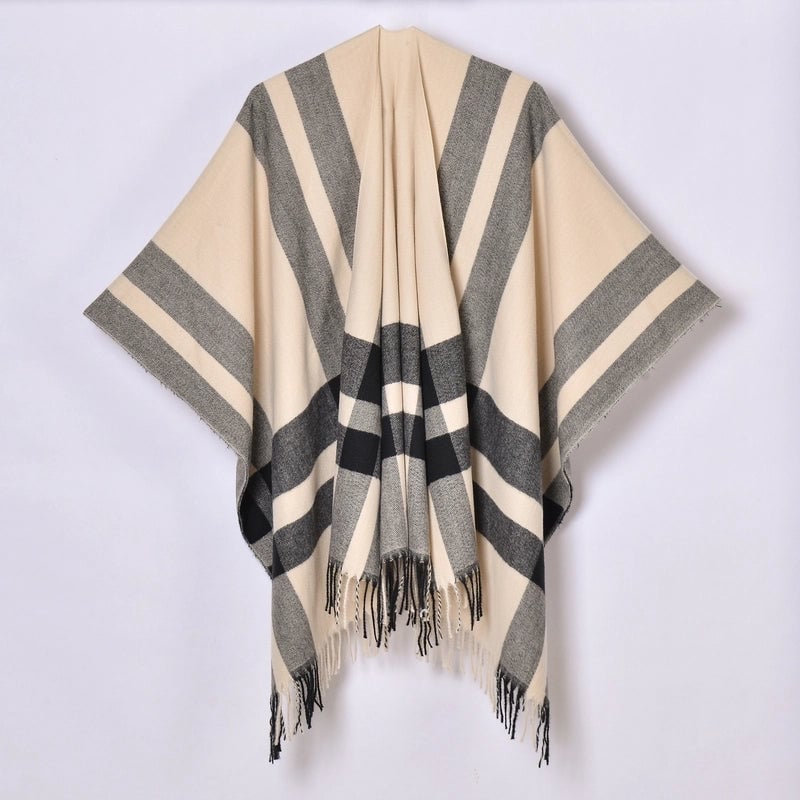 New Tassel Split Shawl Autumn And Winter Women's Simple Plaid Jacquard Scarf Cloak Hot Selling