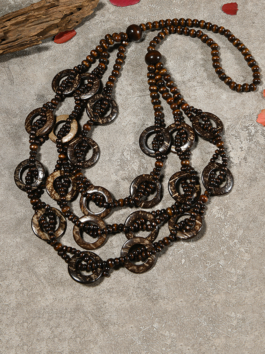 Women Bohemia Coconut Shell Weave Necklace