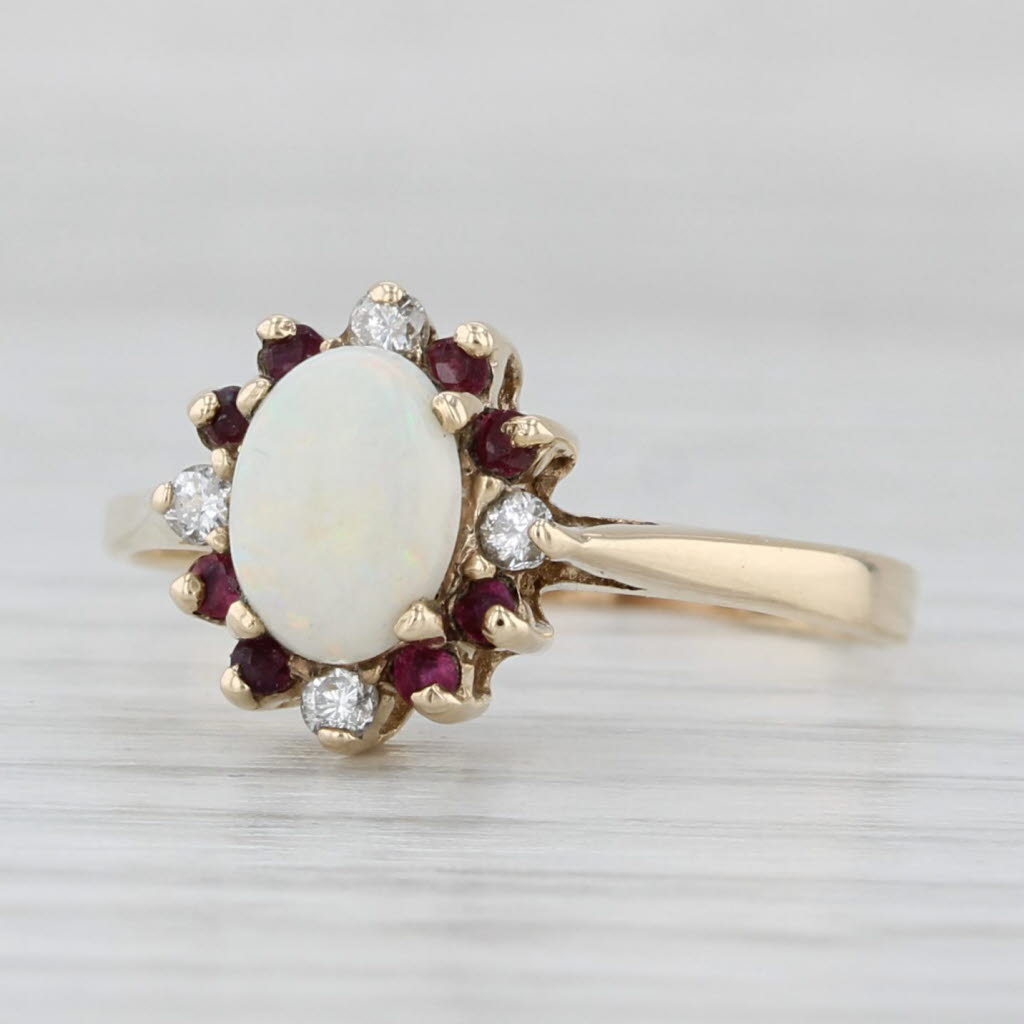 Opal Ruby Diamond Halo Ring 10k Yellow Gold Size 7 Cathedral Band