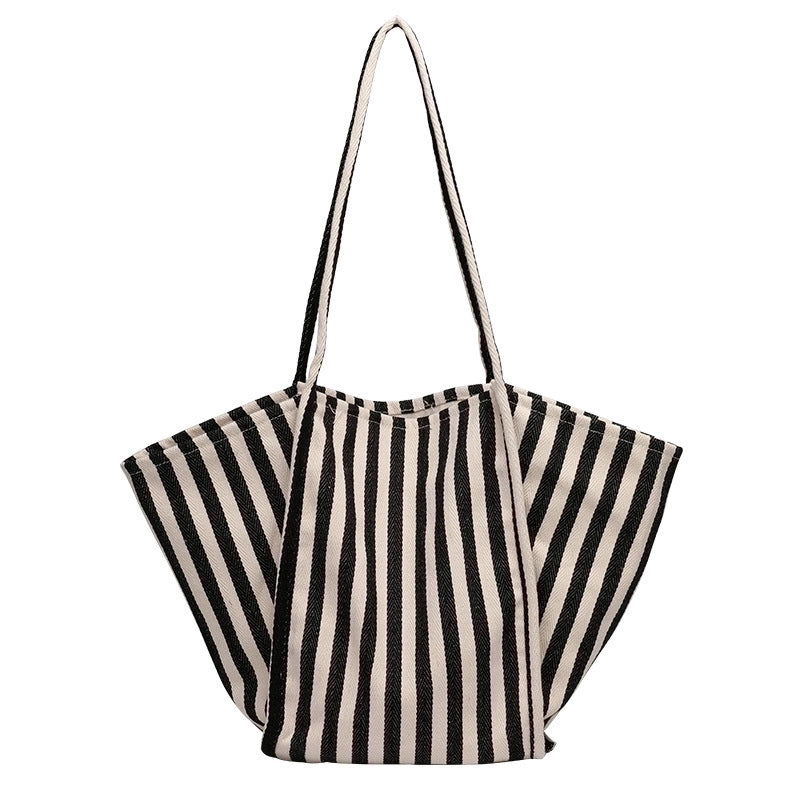 Women's Medium Canvas Stripe Streetwear Open Canvas Bag