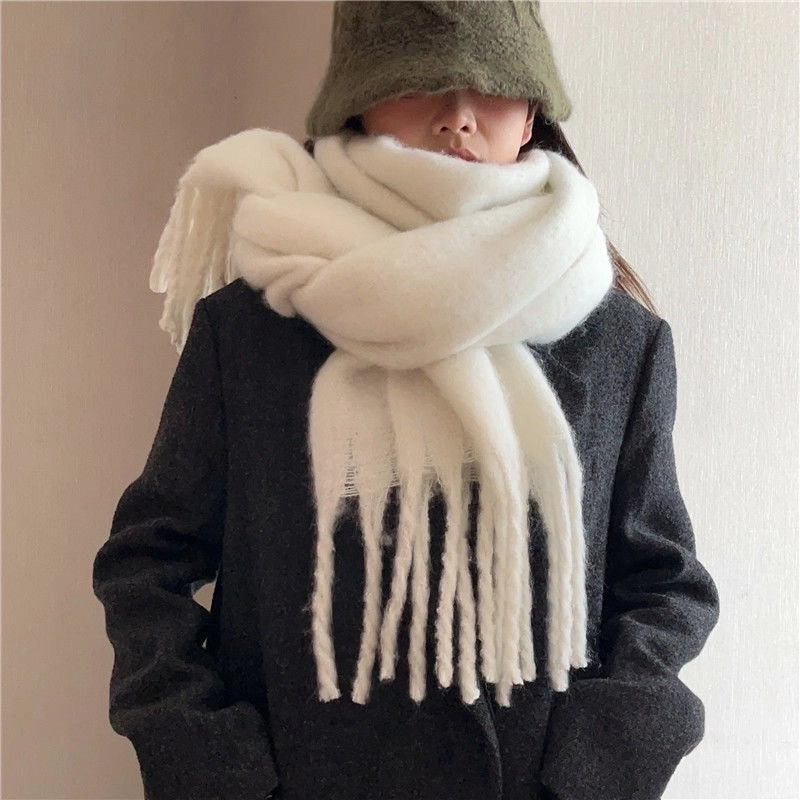 Women's Scarf Winter Solid Color Mohair Thickened New High-grade White Lazy Shawl Scarf Warm Fashion