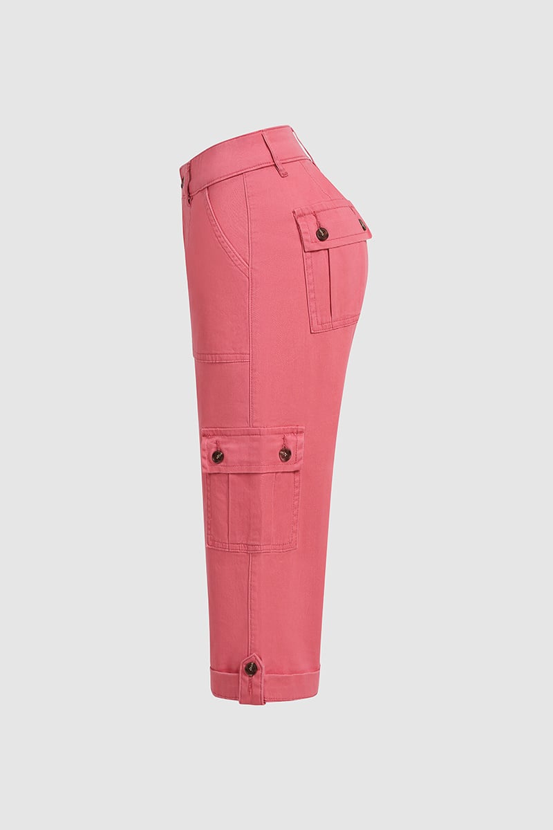 🔥 8 PACK-$24.96 TODAY ONLY🔥Roll Tab Hem Multi Pocket Capri Mid Waist Cargo Pants