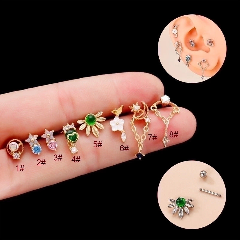 1 Piece Ear Cartilage Rings & Studs Fashion Flower 316L Stainless Steel  Copper Plating Inlay Zircon