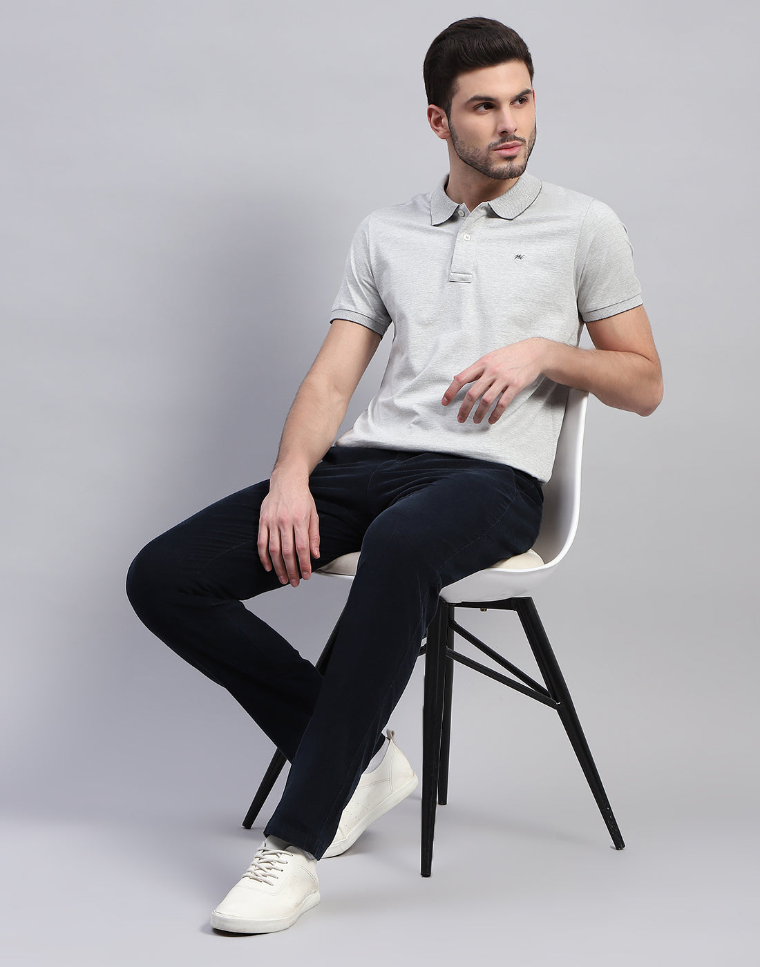 Men Grey Solid Polo Collar Half Sleeve T-Shirt