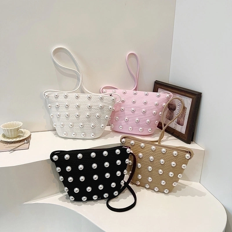 Women's Straw Solid Color Elegant Zipper Crossbody Bag