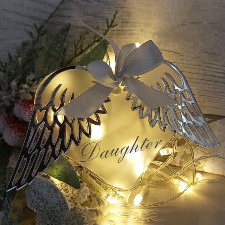 👼Angel Wings With Frosted Heart Decoration Mirrored - ❤️Remember Your Family