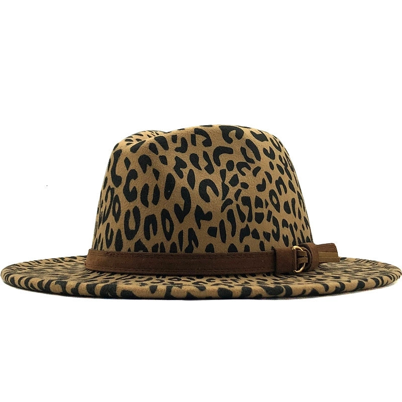 Unisex Retro Leopard Flat Eaves Fedora Hat