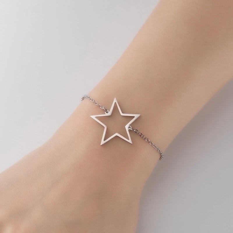 Fashion Leaf Star 201 Stainless Steel 18K Gold Plated Bracelets In Bulk