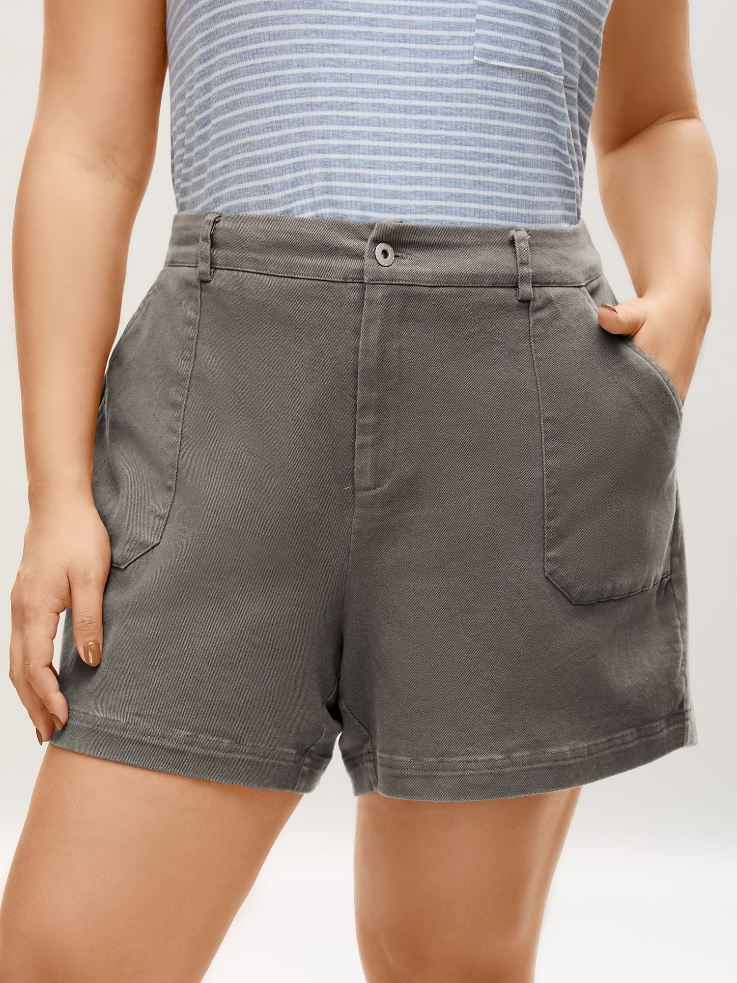 Stretchy Waist Vintage Pockets Shorts