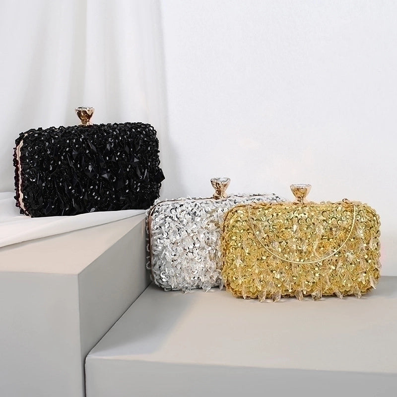 Red Purple Green Iron Solid Color Beading Evening Bags