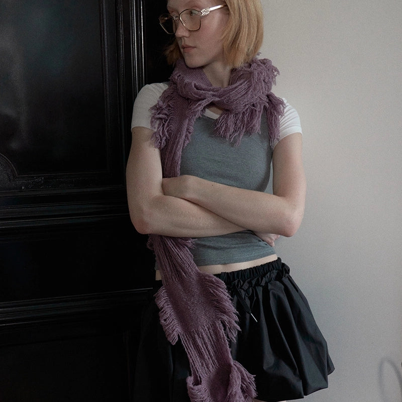 Women's Elegant Minimalist Solid Color Polyester Wol Tassel Scarf