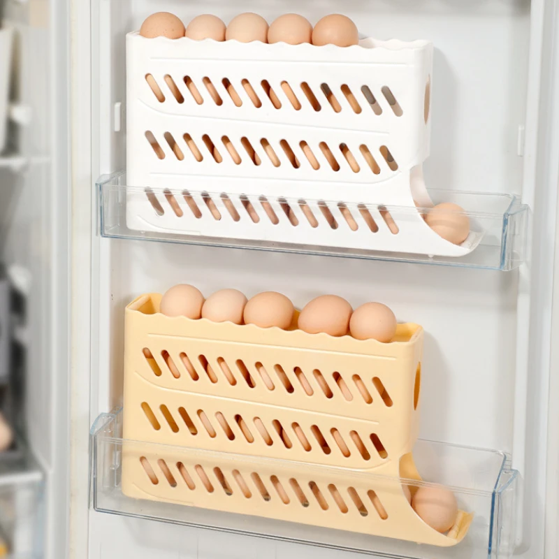 FF2324 4 Layer Rolling Egg Dispenser Kitchen Automatic Fridge Egg Roller Save Space Storage Rack Egg Holder for Refrigerator