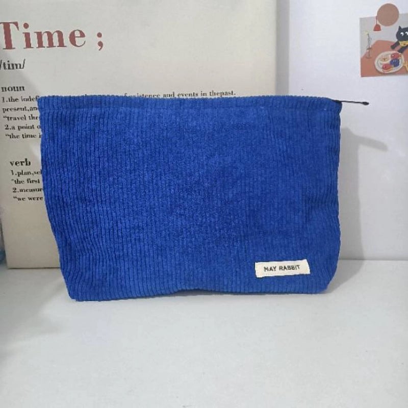 Women's Corduroy Letter Solid Color Basic Square Zipper Cosmetic Bag Clutch Bag