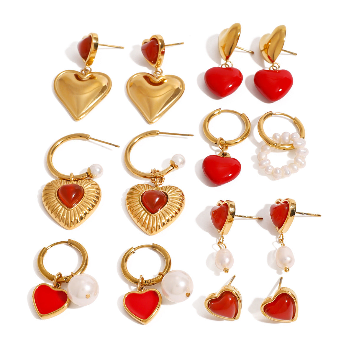 Stainless Steel Oil Drop Heart Earrings Pearl Earrings Titanium Steel Earrings Earring