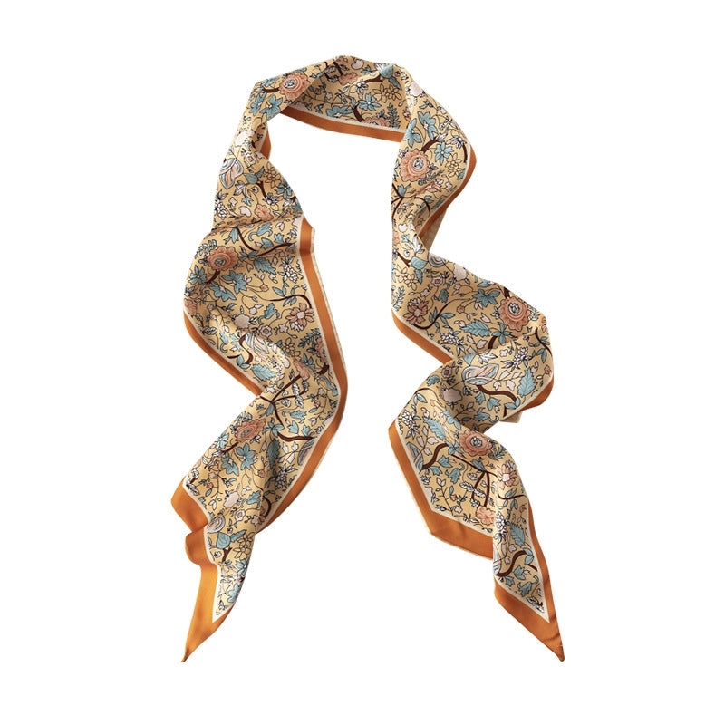 Women's Retro Plaid Flower Satin Silk Scarf