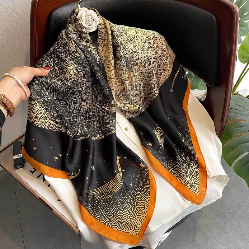 Women's Casual Plant Satin Printing Silk Scarf