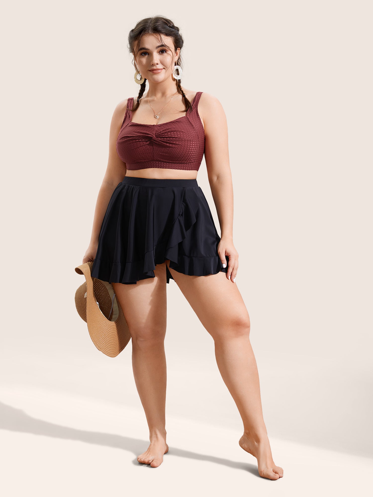 Solid Twist Texture Swim Top