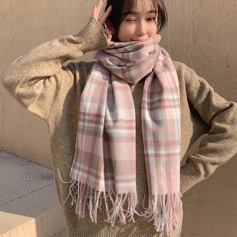 Scarf New Cashmere Color Scarf Women's Autumn And Winter Plaid Scarf Tassel Shawl Scarf