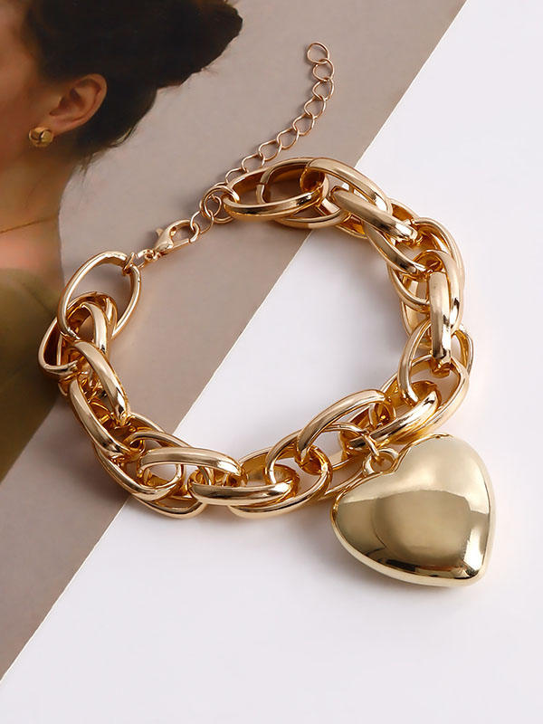 Normcore Chains Heart Shape Solid Color Bracelet Accessories