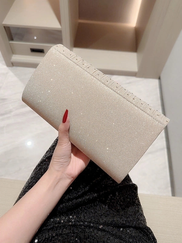 Gold Black Polyester Solid Color Sequins Square Evening Bags