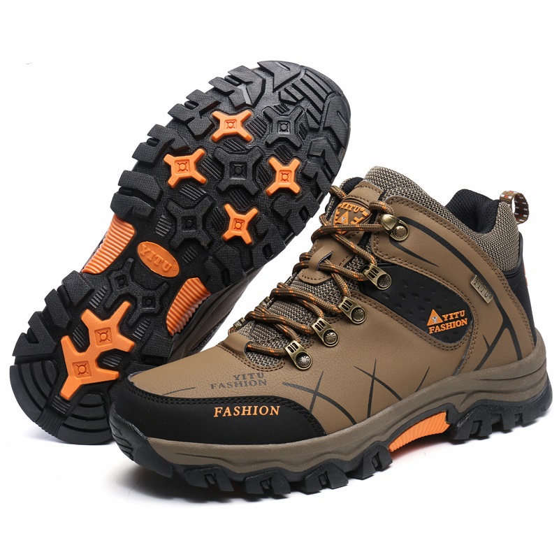 business Men's Boots Black Outdoor Non-slip Hiking Boots Leather Waterproof Men Sneakers Work Shoes Winter Plush  platform combat boots