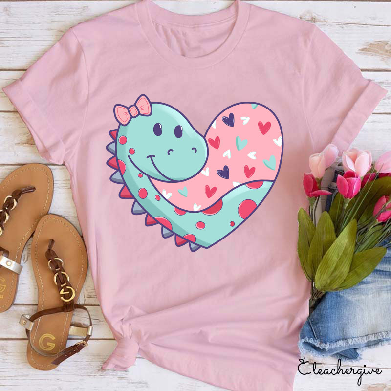 Cute Valentine Dinosaur Teacher T-Shirt