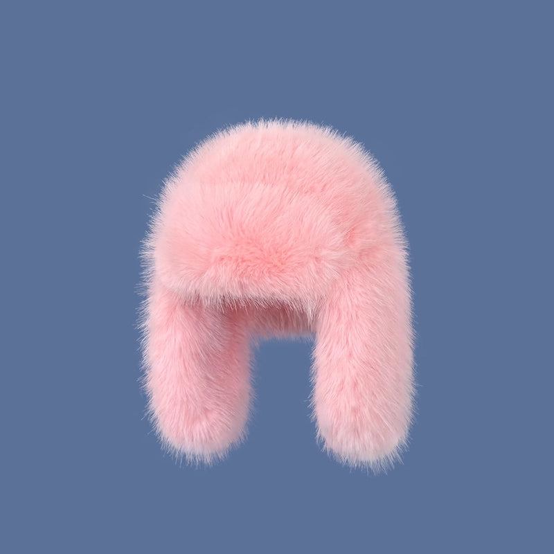 Korean Style Blue Faux Mink Plush Lei Feng Hat Women's Autumn And Winter Cycling Thickened Warm Skiing Cold-proof Earmuffs