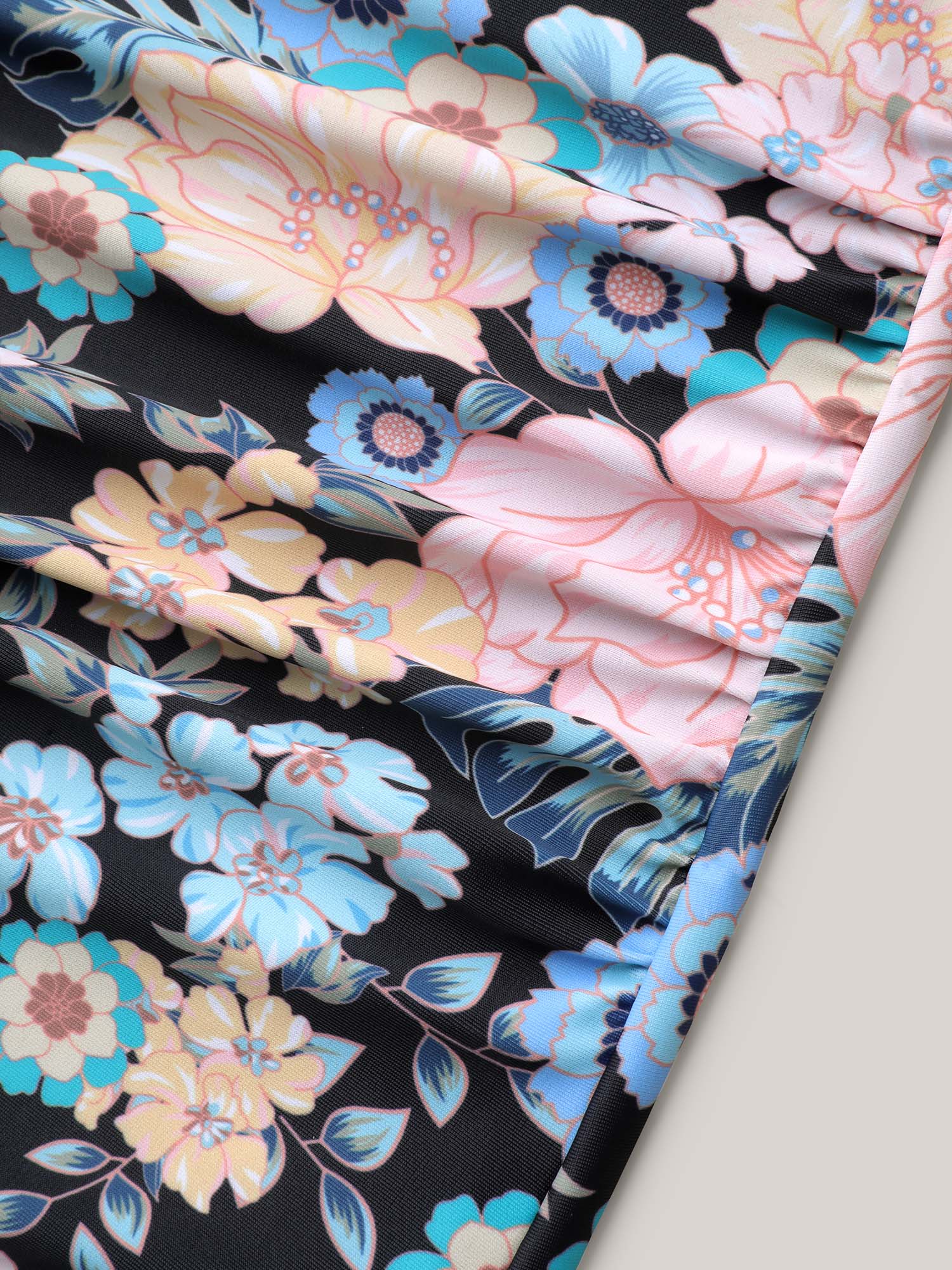 Floral Print Drawstring One-Piece Swimsuit