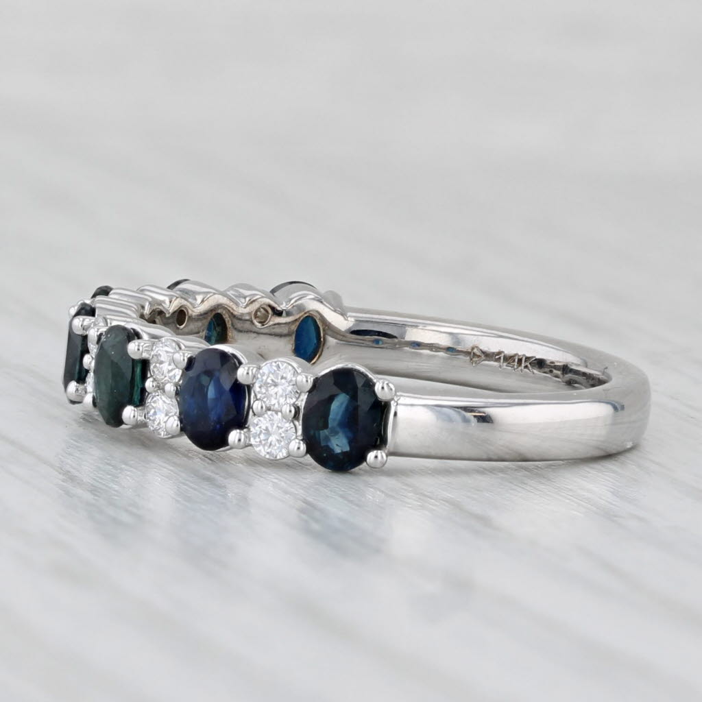 2.05ctw Blue Sapphire Diamond Ring 14k White Gold Size 8.75 Stackable Wedding