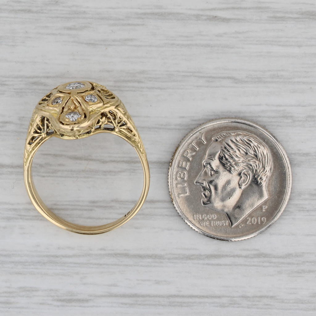 Vintage Art Deco 0.24ctw Diamond Filigree Ring 18k Yellow Gold Size 5.25