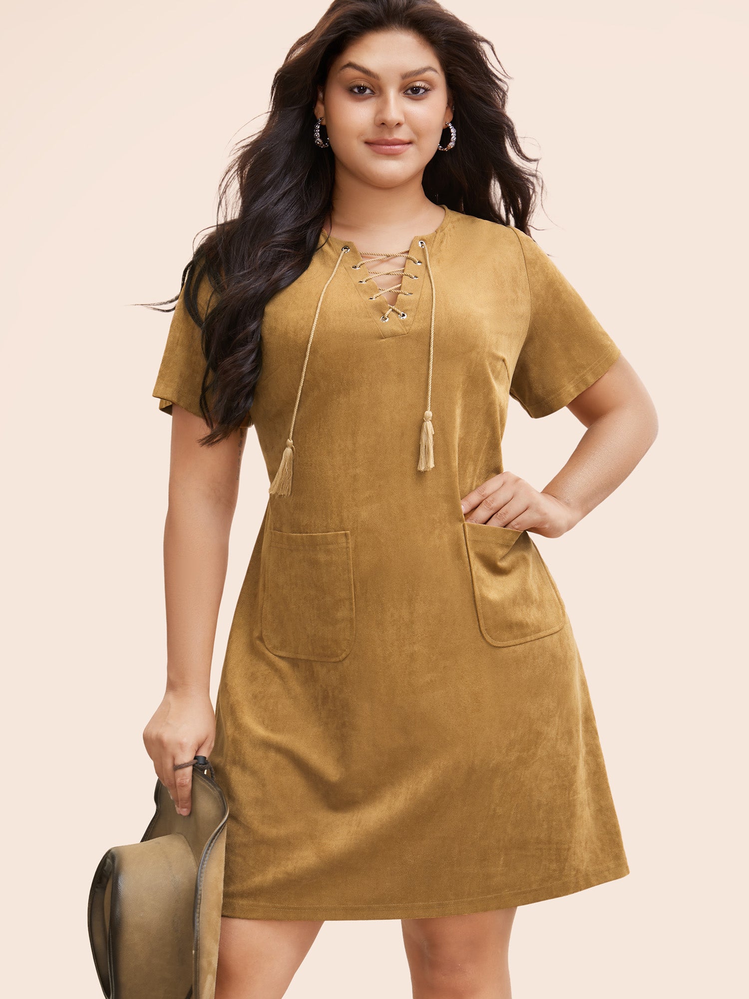 Suede Stretchy Back-Waist Midi Dress