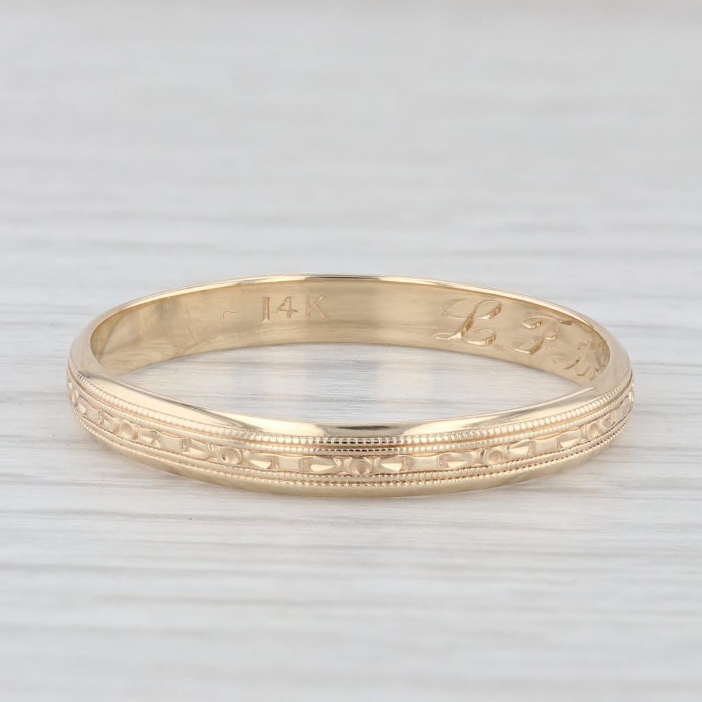 Vintage 14K Yellow Gold Engraved Floral Pattern Wedding Band Size 13.25 Ring