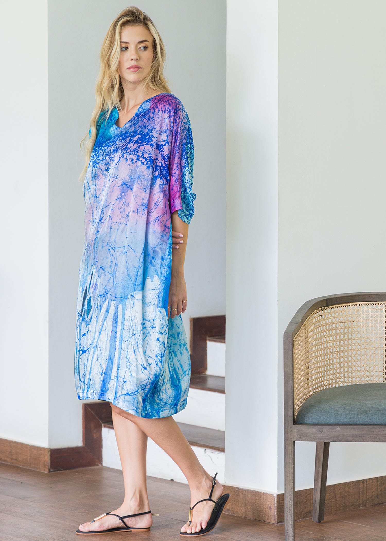 Blended Coloured Batik Kaftan Dress