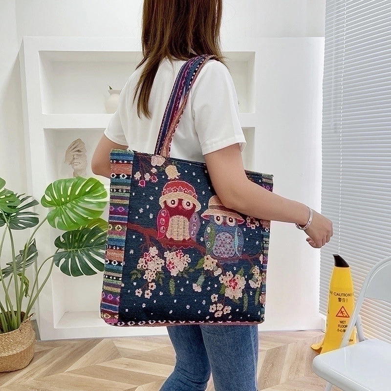 Women's Large Canvas Animal Cartoon Streetwear Square Zipper Handbag