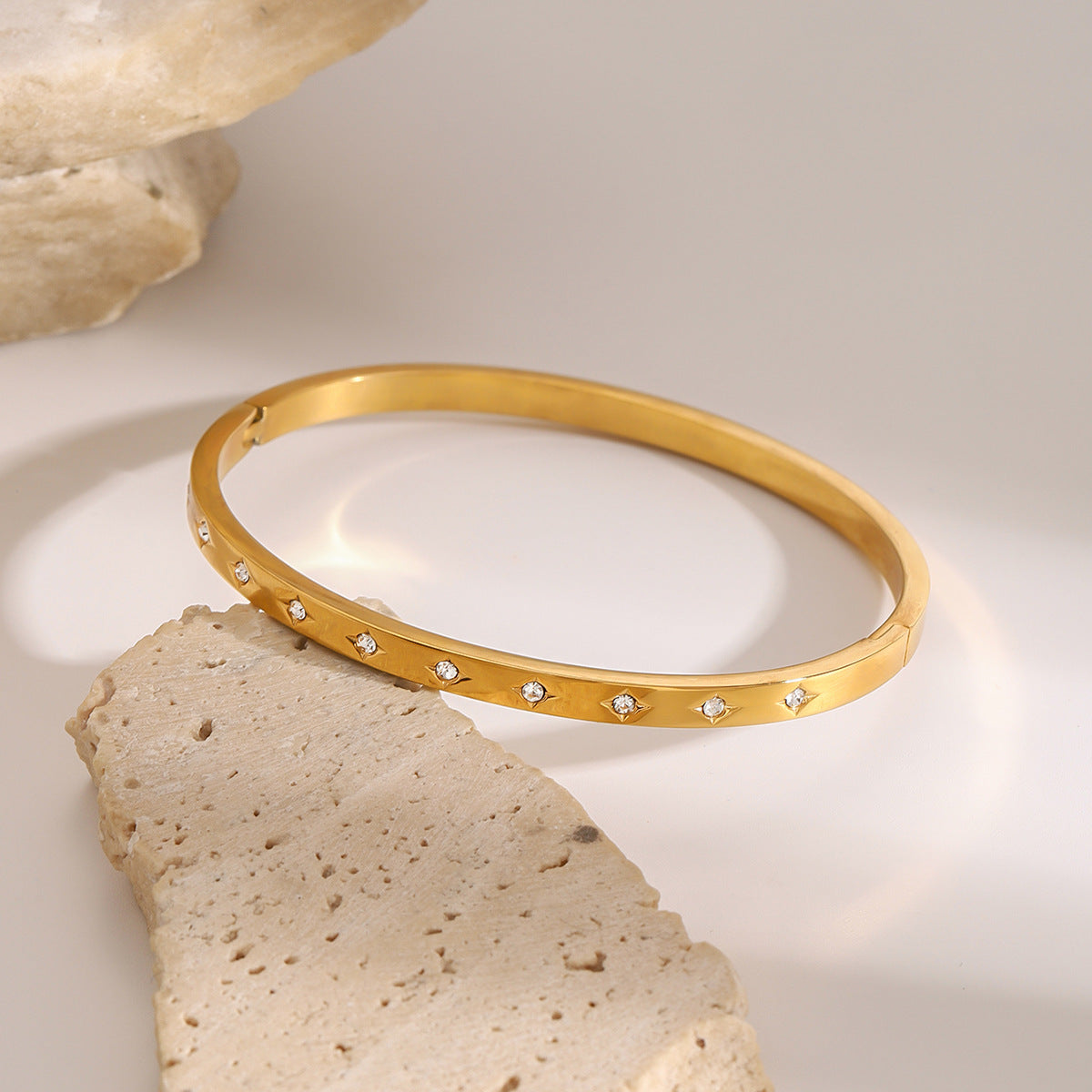Stainless Steel Rhinestone Buckle Bracelet High Version 18K Gold-Plated Bracelet Titanium Steel Jewelry
