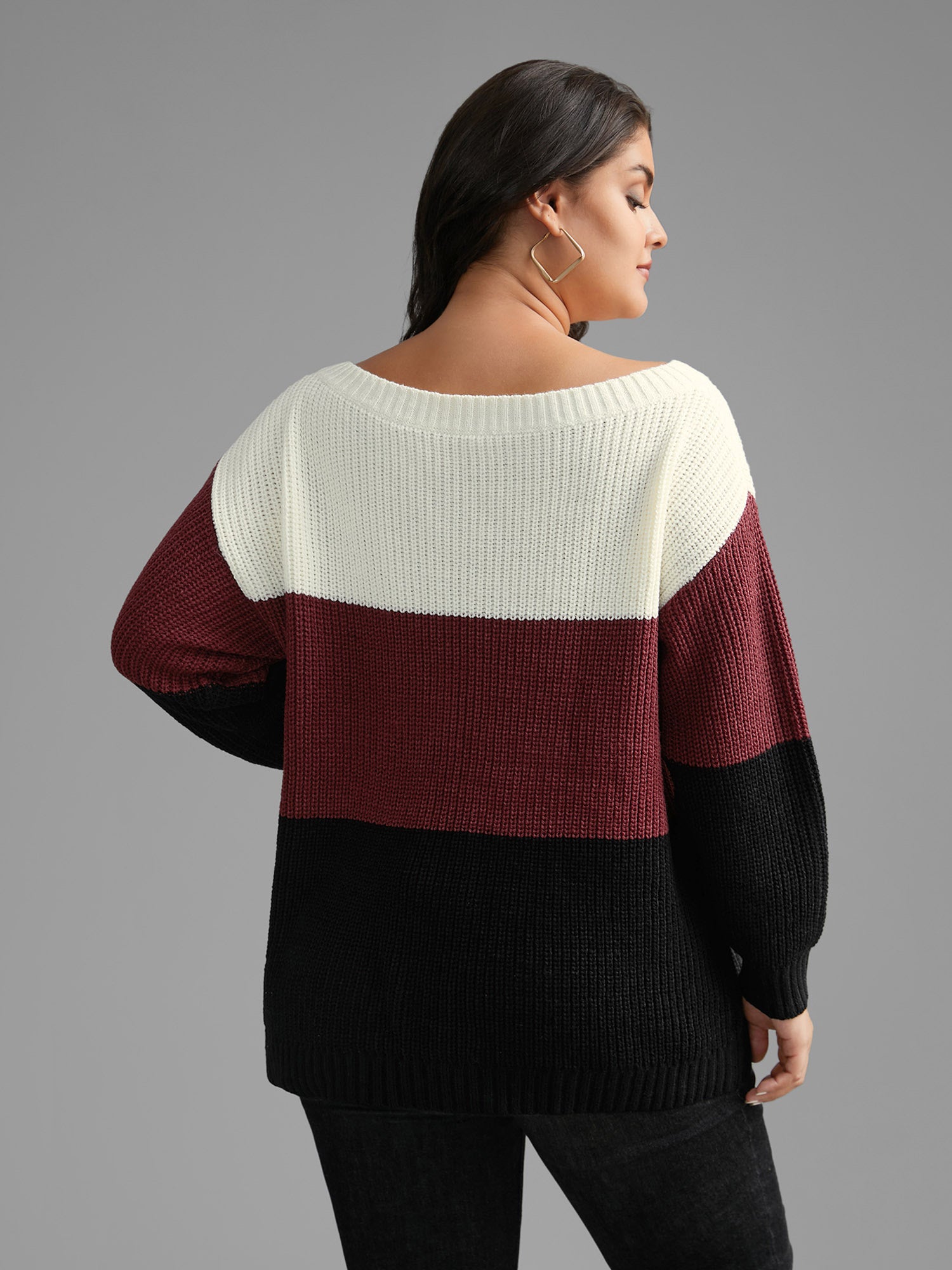 Boat Neck Colorblock Contrast Pullover